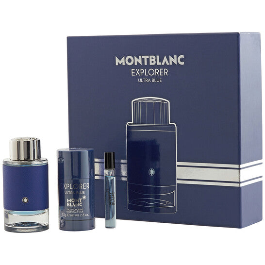 Mont Blanc Mont Blanc Explorer Ultra Blue 3pc Set, Eau de Parfum (edp) 100ml+Deodorant Stick 75ml+ Mini EDP 7.5ml Eau de Parfum 100ml / 3.4 oz Spray For Men - New - Image 1