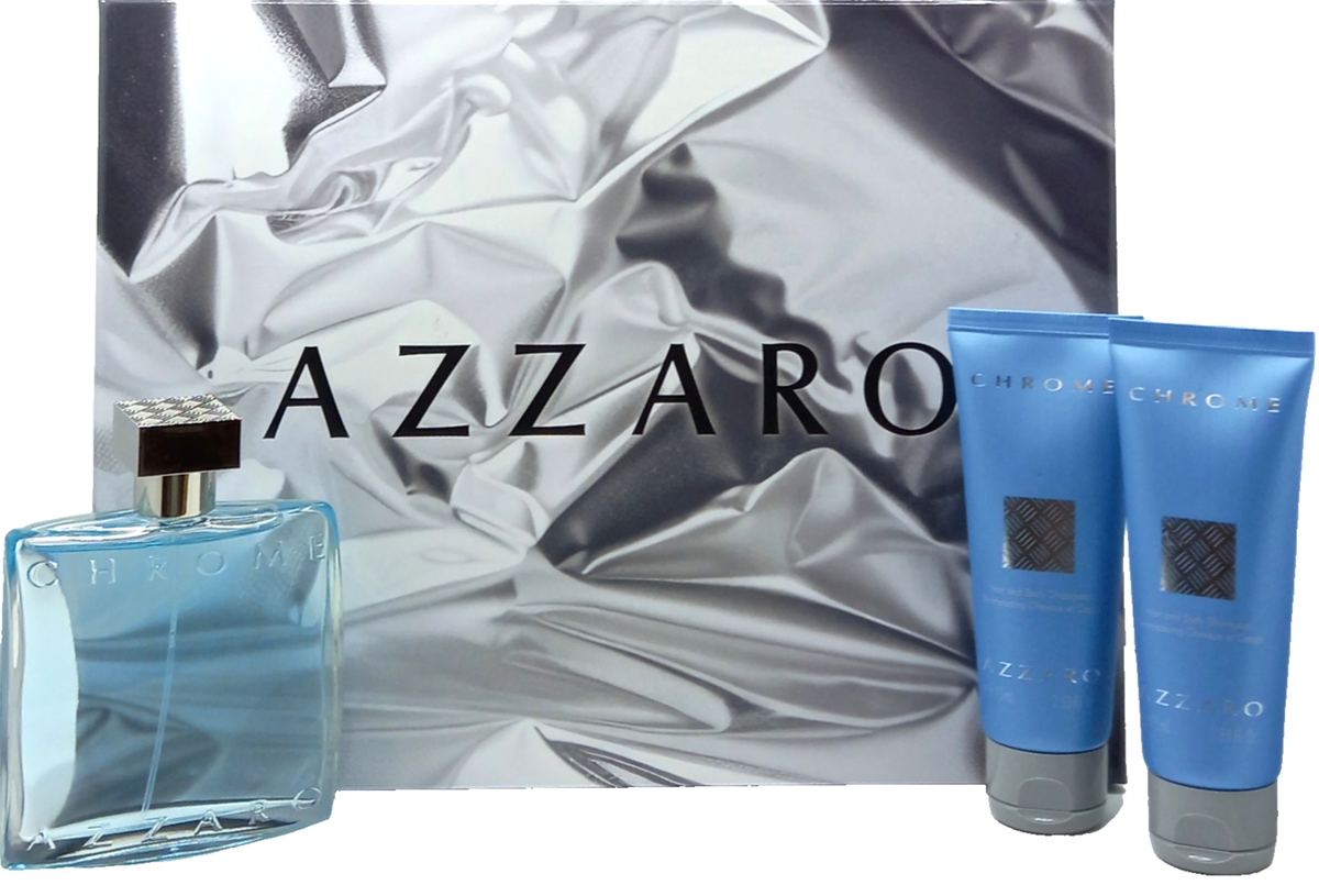 Azzaro Chrome M EDT Spray Set 3.38 - 3pc Set - 3.3 + 2.5 H&b Shampoo + 2.5 H&b Shampoo Eau de Toilette 100ml / 3.4 oz Spray For Men - New - Image 1