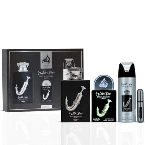 Lattafa Lattafa Pride Ishq Al Shuyukh Silver 3pc Set Men Eau de Parfum - 100 Ml+eau de Parfum - 20 Ml+perfumed Spray - 200 ml Eau de Parfum 100ml / 3.4 oz Spray For Men - New - Image 1