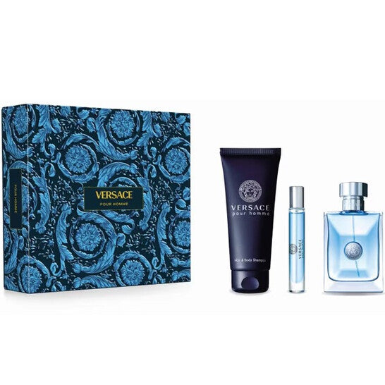 Versace Pour Homme 3pc Set 100ml + 150ml Body Wash + Mini Eau de Toilette 100ml / 3.4 oz Spray For Men - New - Image 1