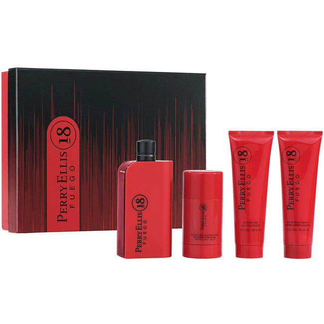 PERRY ELLIS 18 FUEGO 4PC SET, MEN'S GIFT SET, EDT