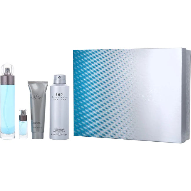 Perry Ellis 4pc Gift Set Includes a 3.4 oz Eau de Toilette Spray + 6 oz Body Spray + 3 oz Shower Gel + 0.25 oz Eau de Toilette Travel Spray. Eau de Toilette 100ml / 3.4 oz Spray For Men - New - Image 1