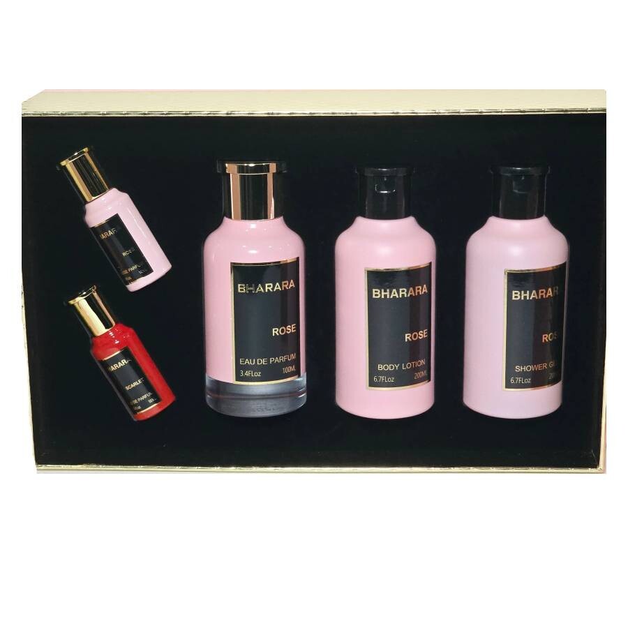 Bharara ROSE-5pc Rose EDP (3.4oz) Rose EDP (0.34oz) Rose Body Lotion (6.7oz) Rose Shower Gel (6.7oz) Scarlet EDP (0.34oz) Eau de Parfum 100ml / 3.4 oz Spray For Women - New - Image 1