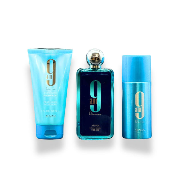 AFNAN 9AM DIVE 3PC SET, UNISEX GIFT SET, EDP