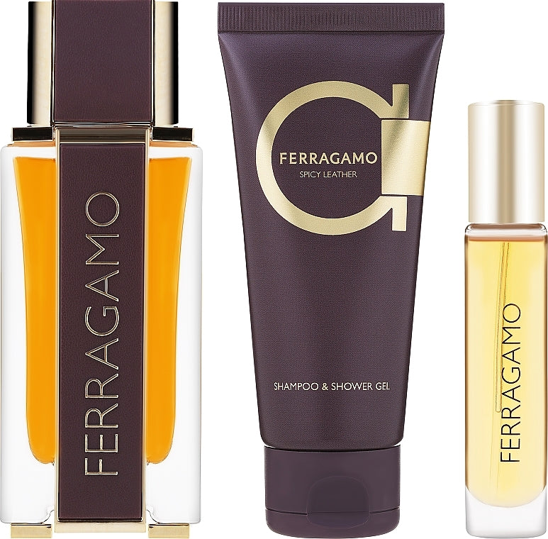 FERRAGAMO SPICY LEATHER 3PC SET, MEN'S GIFT SET, EDP